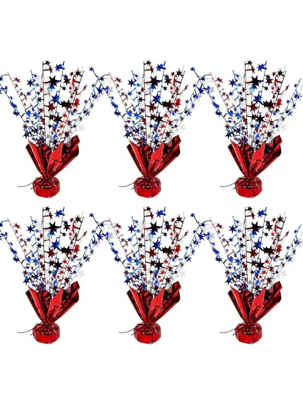 6 Pack Patriotic Table Centerpiece Decorations - Metallic Star Burst for 4th of